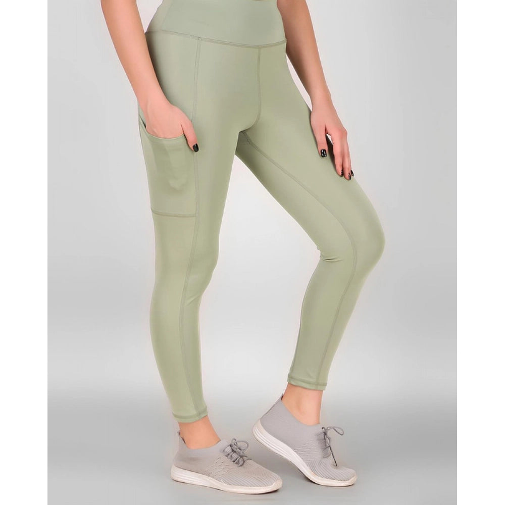 HD Women's Polyester Solid Ankle length High Waisted Tights (Sea Green)