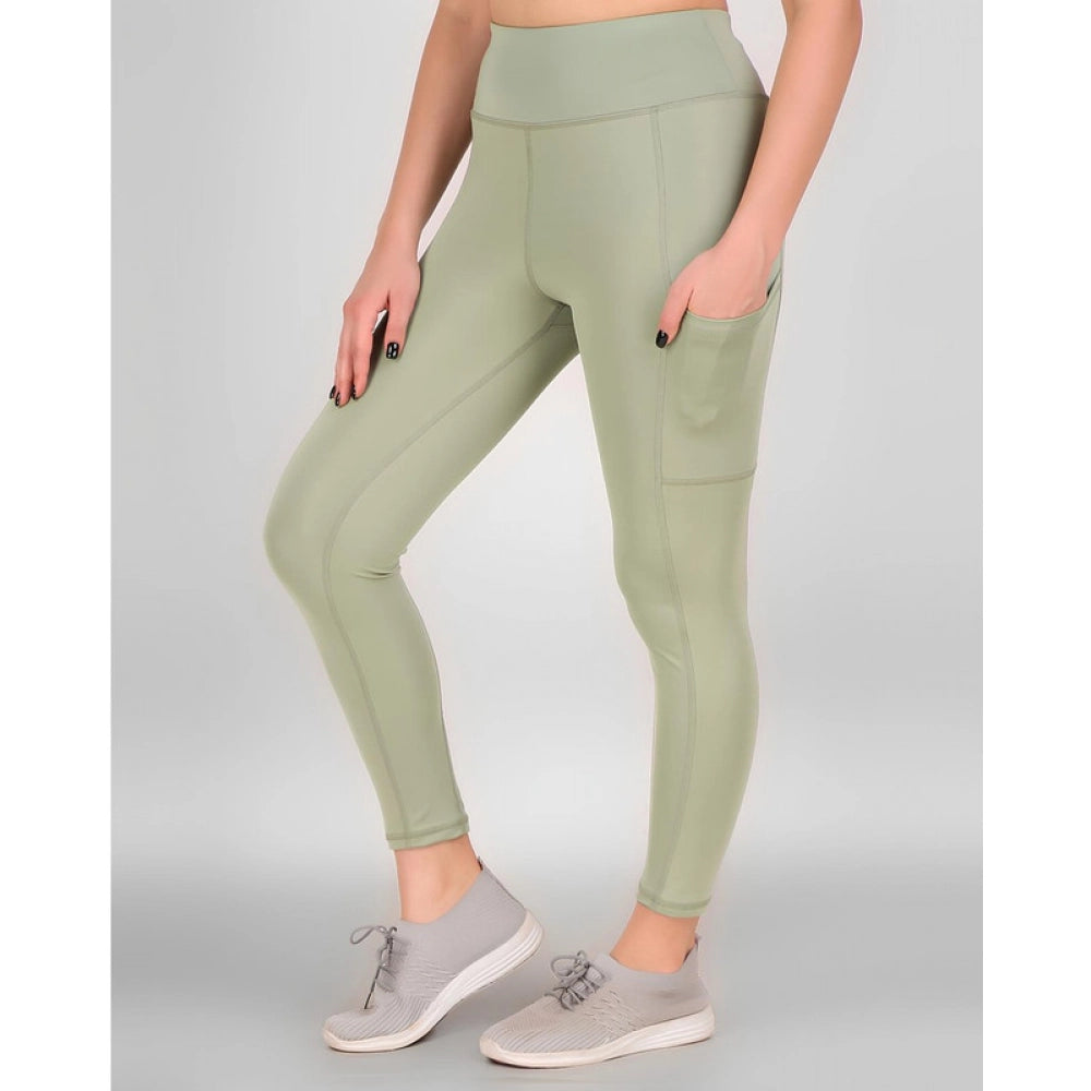 HD Women's Polyester Solid Ankle length High Waisted Tights (Sea Green)