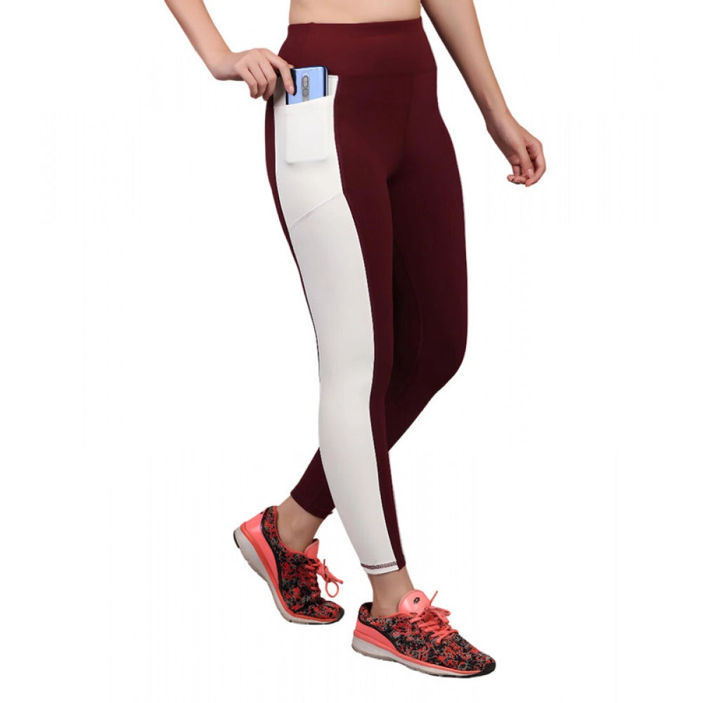 HD Women's Polyester Solid Ankle length High Waisted Tights (Maroon)
