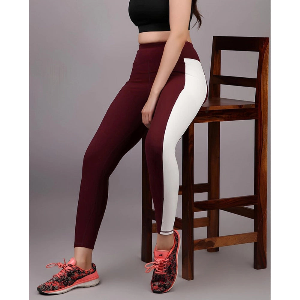 HD Women's Polyester Solid Ankle length High Waisted Tights (Maroon)