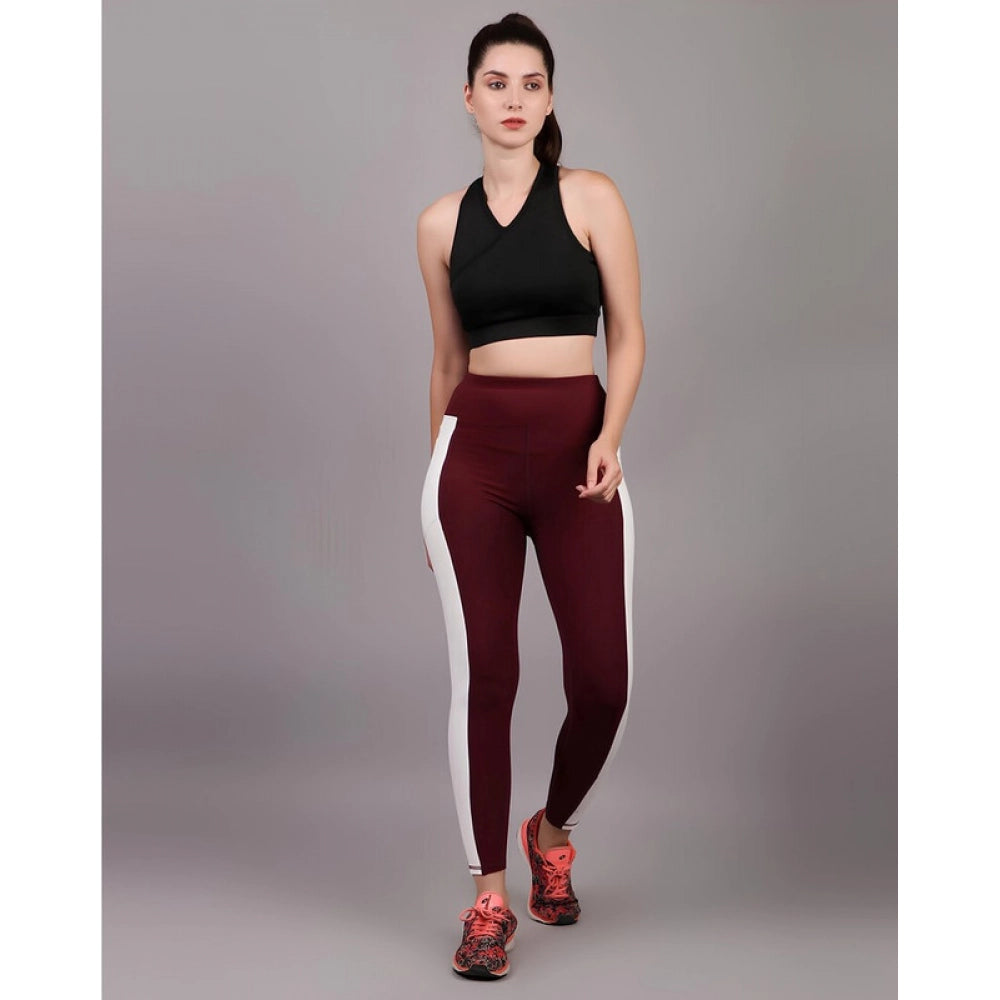 HD Women's Polyester Solid Ankle length High Waisted Tights (Maroon)