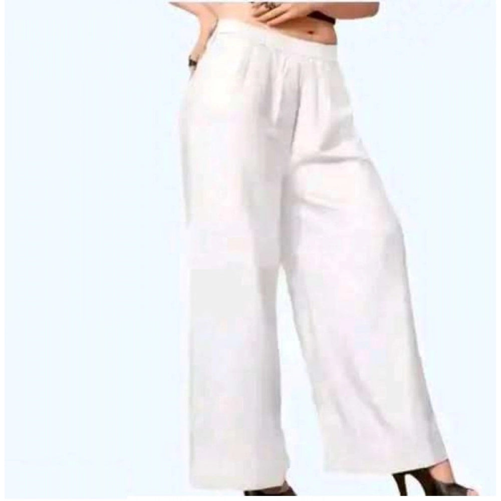 HD Women's Casual Rayon Solid Ankle Length Palazzo (White, Free Size)