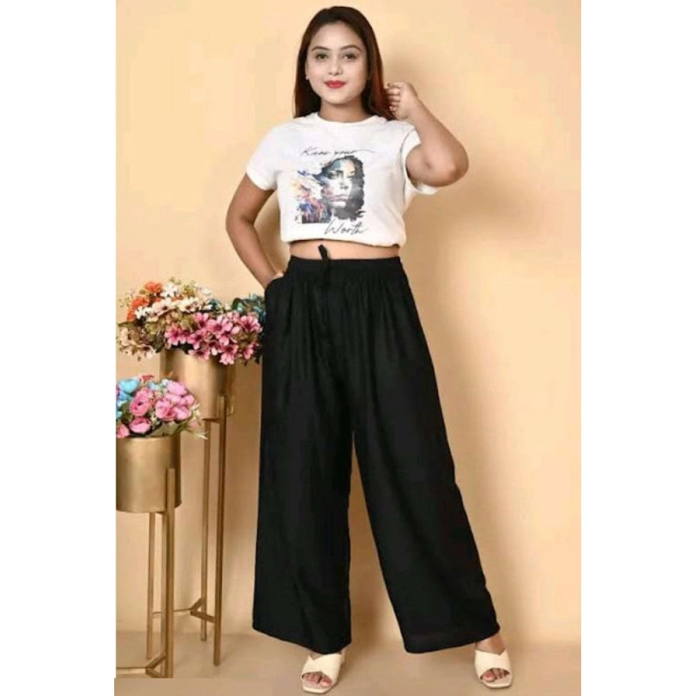 HD Women's Casual Rayon Solid Ankle Length Palazzo (Black, Free Size)