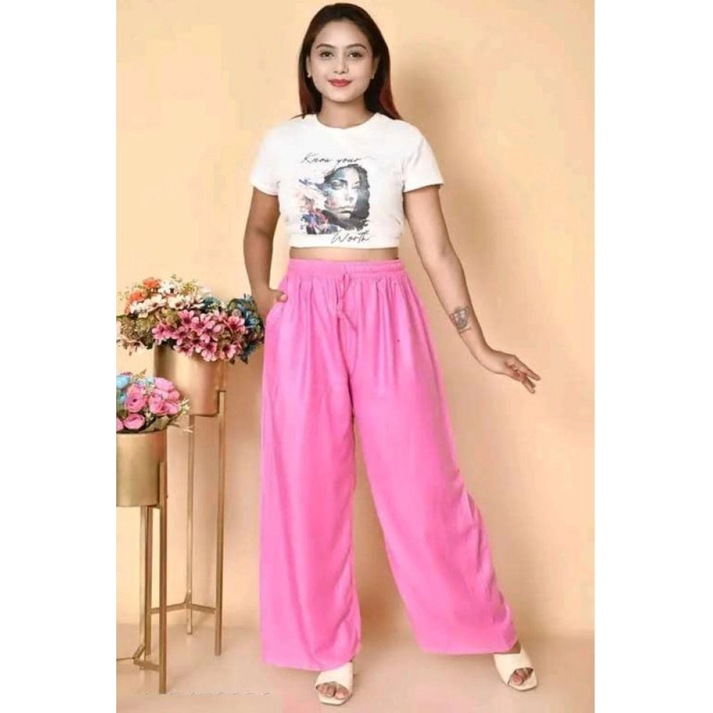 HD Women's Casual Rayon Solid Ankle Length Palazzo (Pink, Free Size)