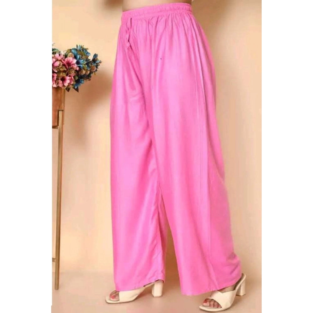 HD Women's Casual Rayon Solid Ankle Length Palazzo (Pink, Free Size)