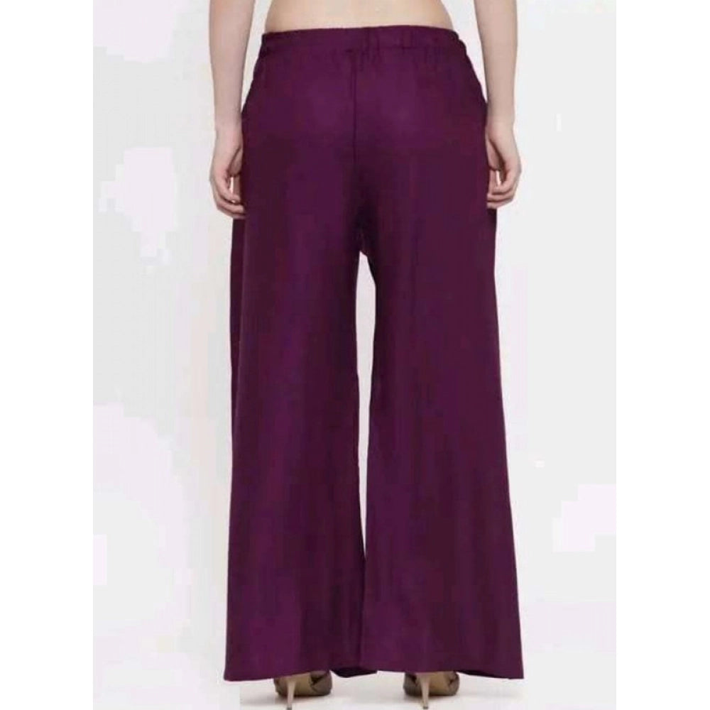 HD Women's Casual Rayon Solid Ankle Length Palazzo (Purple, Free Size)