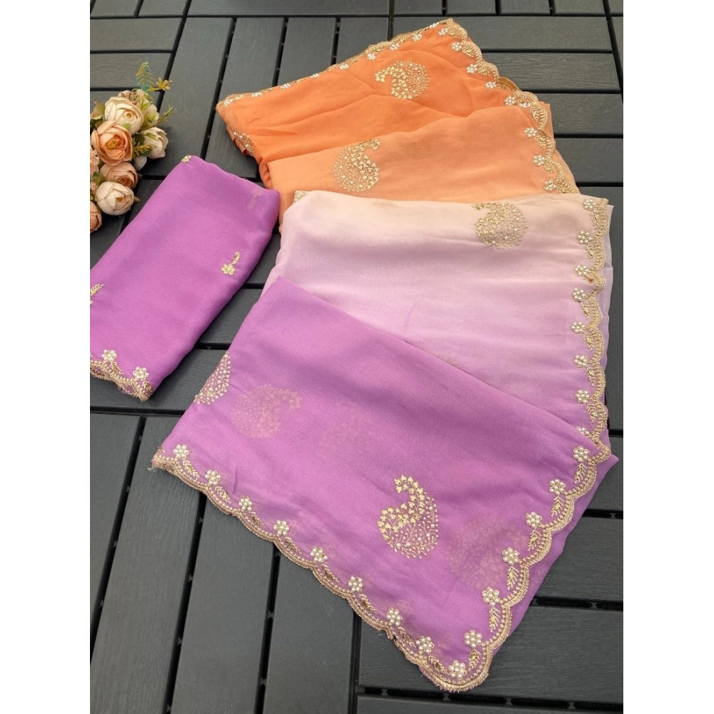 Women's Digital Printed闁?Geogette Saree With Unstitched Blouse (Wine, 5-6 Mtrs)