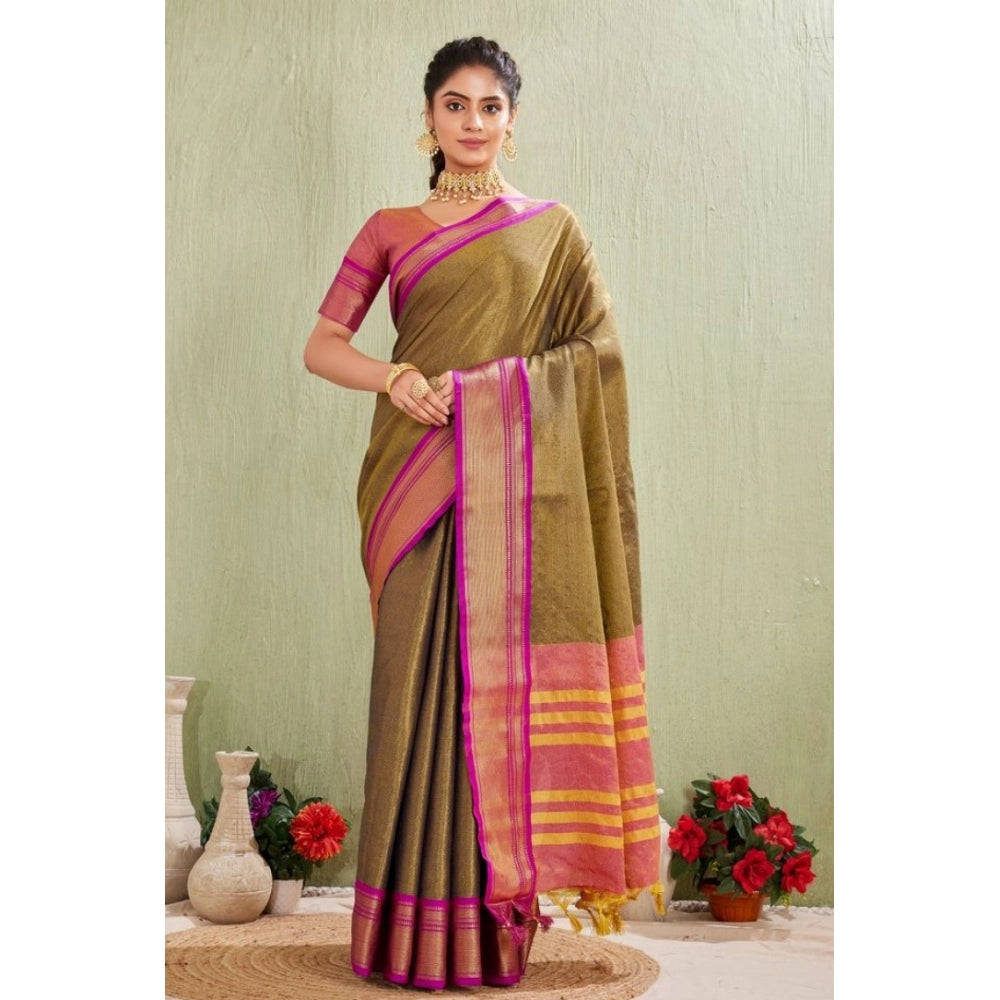 Women's Silk Blended Jaquard Woven Saree With Unstitched Blouse 5.5Mtr (Green)