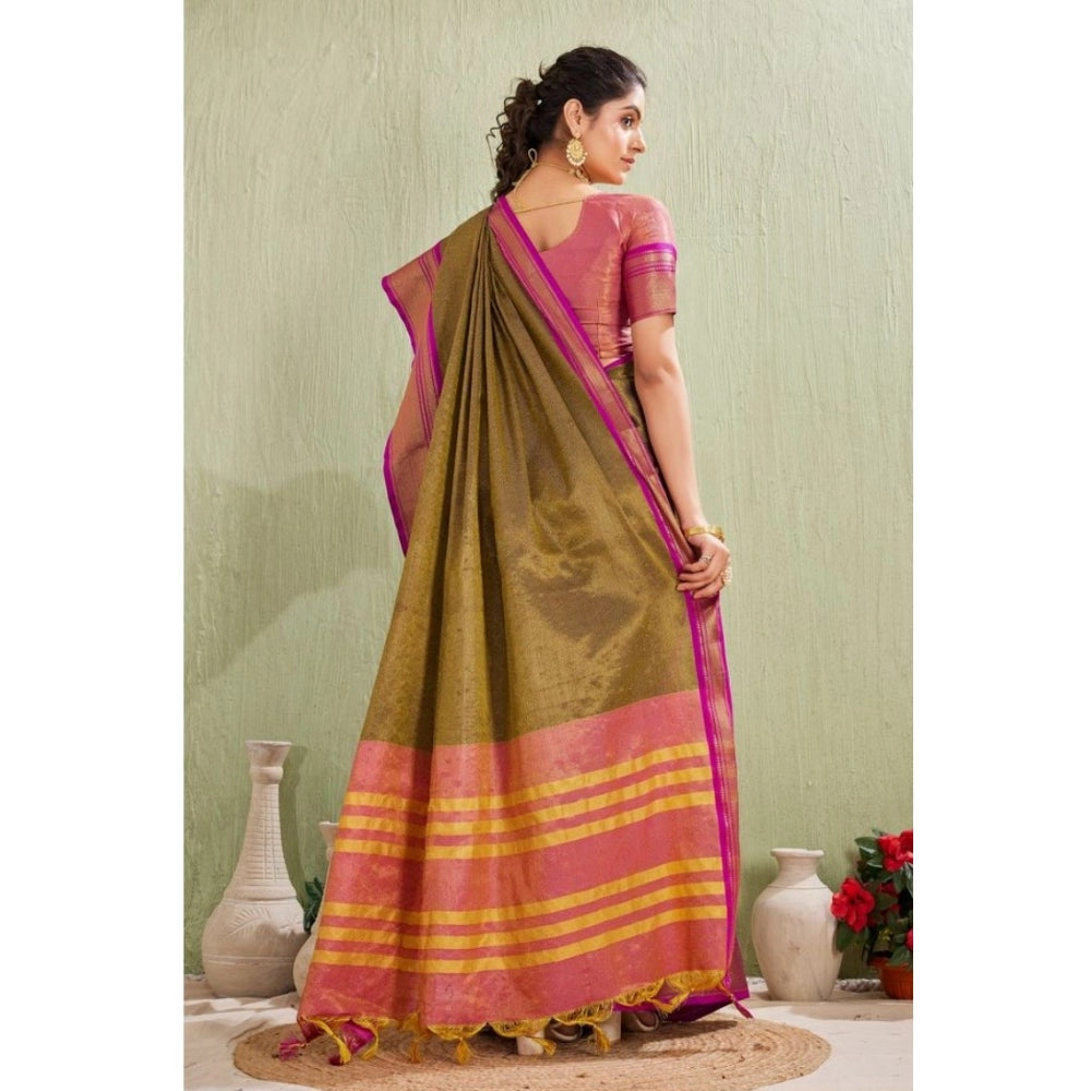 Women's Silk Blended Jaquard Woven Saree With Unstitched Blouse 5.5Mtr (Green)