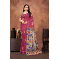 Women's Linen Printed Saree With Unstitched Blouse 5.5Mtr (Purple)
