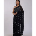 Women's Linen Printed Saree With Unstitched Blouse 5.5Mtr (Black)