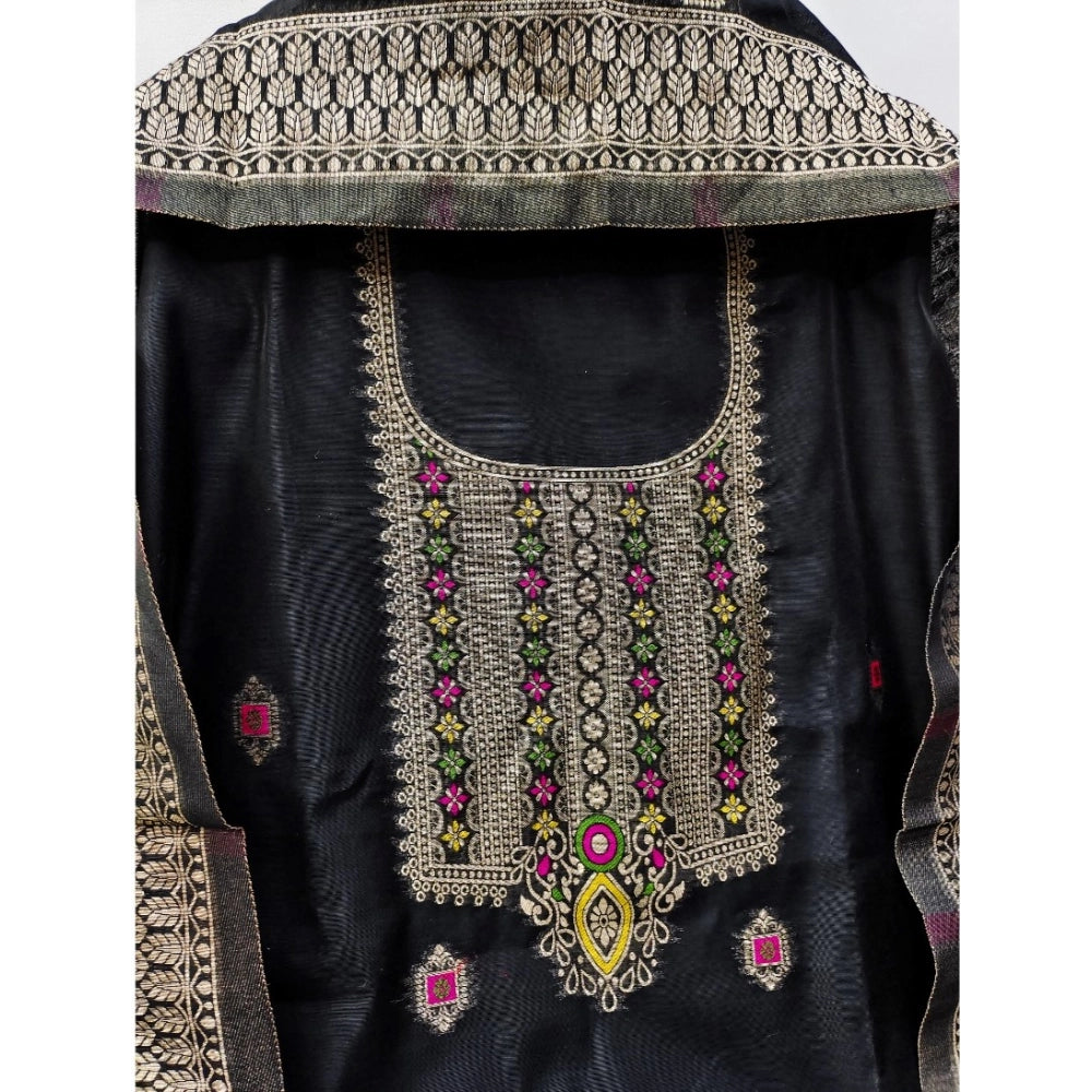 HD Women's Banarasi Silk Printed Unstitched Salwar Suit Material With Dupatta (Black, 3Mtrs)