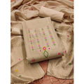 HD Women's Banarasi Silk Printed Unstitched Salwar Suit Material With Dupatta (Cream, 3Mtrs)