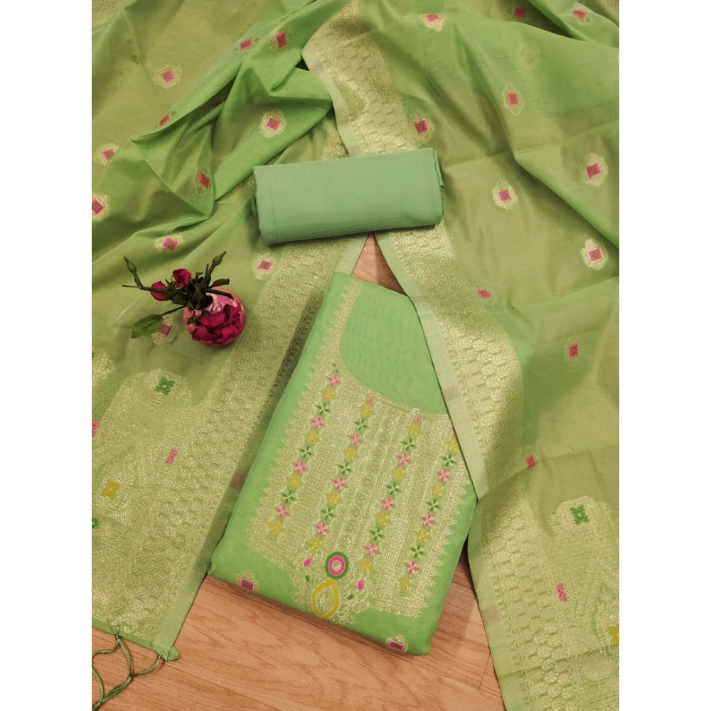 HD Women's Banarasi Silk Printed Unstitched Salwar Suit Material With Dupatta (Pista, 3Mtrs)