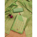 HD Women's Banarasi Silk Printed Unstitched Salwar Suit Material With Dupatta (Pista, 3Mtrs)