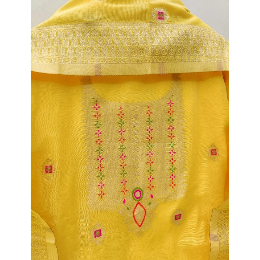 HD Women's Banarasi Silk Printed Unstitched Salwar Suit Material With Dupatta (Yellow, 3Mtrs)