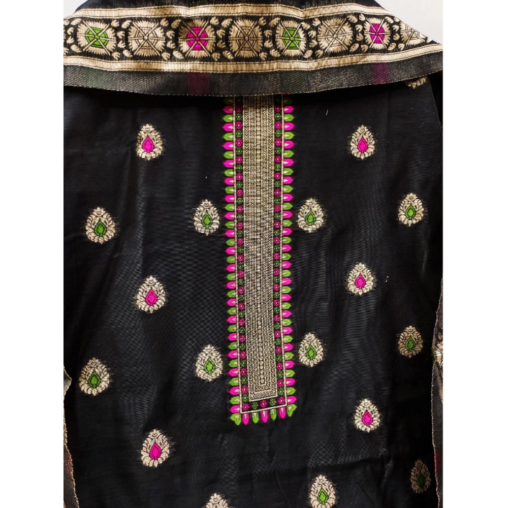 HD Women's Banarasi Silk Printed Unstitched Salwar Suit Material With Dupatta (Black, 3Mtrs)