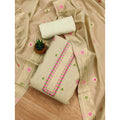 HD Women's Banarasi Silk Printed Unstitched Salwar Suit Material With Dupatta (Cream, 3Mtrs)