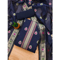 HD Women's Banarasi Silk Printed Unstitched Salwar Suit Material With Dupatta (Navy Blue, 3Mtrs)