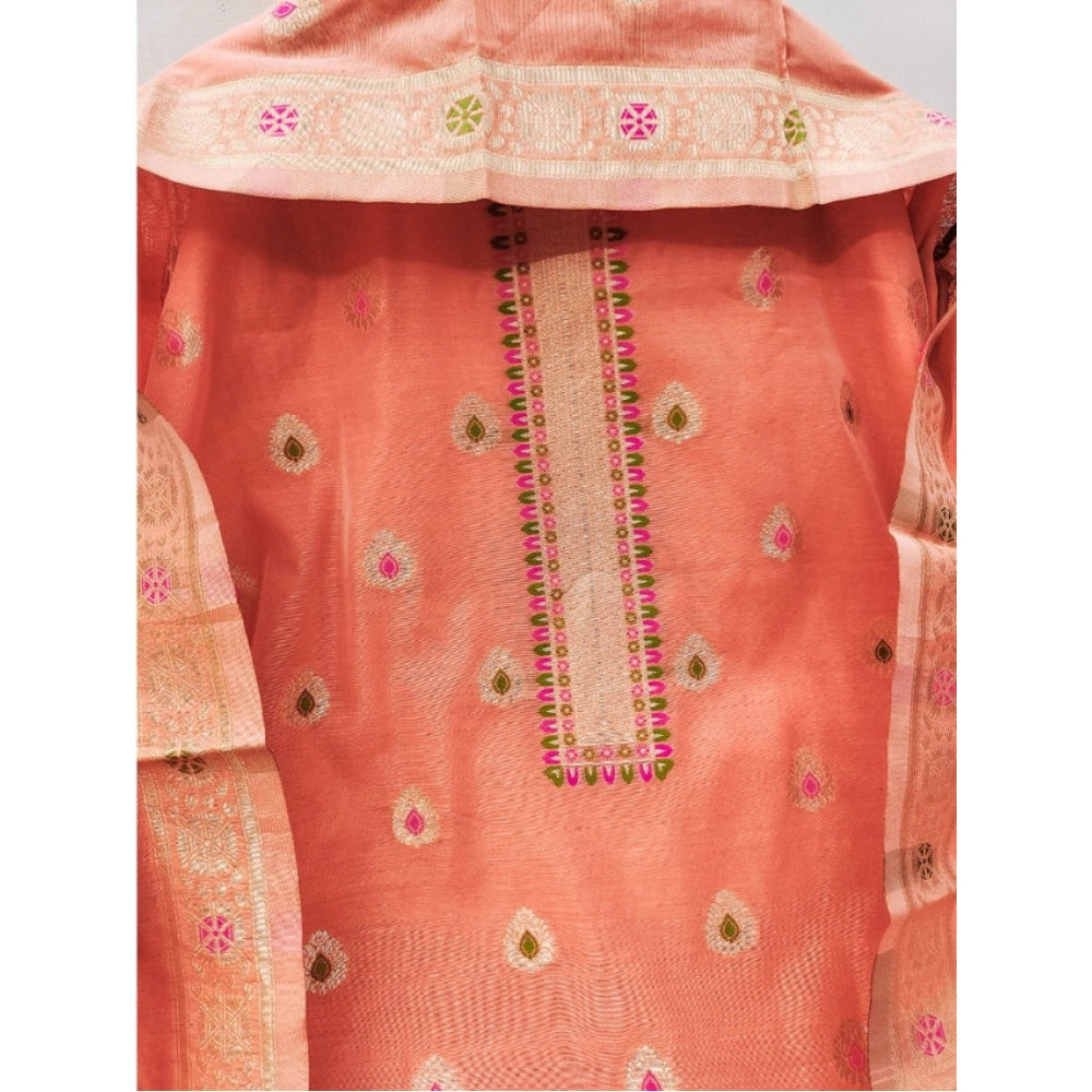 HD Women's Banarasi Silk Printed Unstitched Salwar Suit Material With Dupatta (Peach, 3Mtrs)