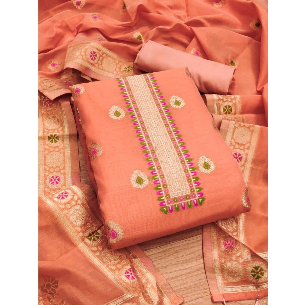 HD Women's Banarasi Silk Printed Unstitched Salwar Suit Material With Dupatta (Peach, 3Mtrs)
