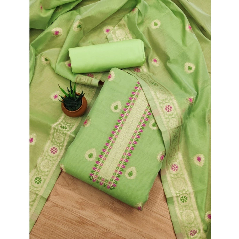 HD Women's Banarasi Silk Printed Unstitched Salwar Suit Material With Dupatta (Pista, 3Mtrs)