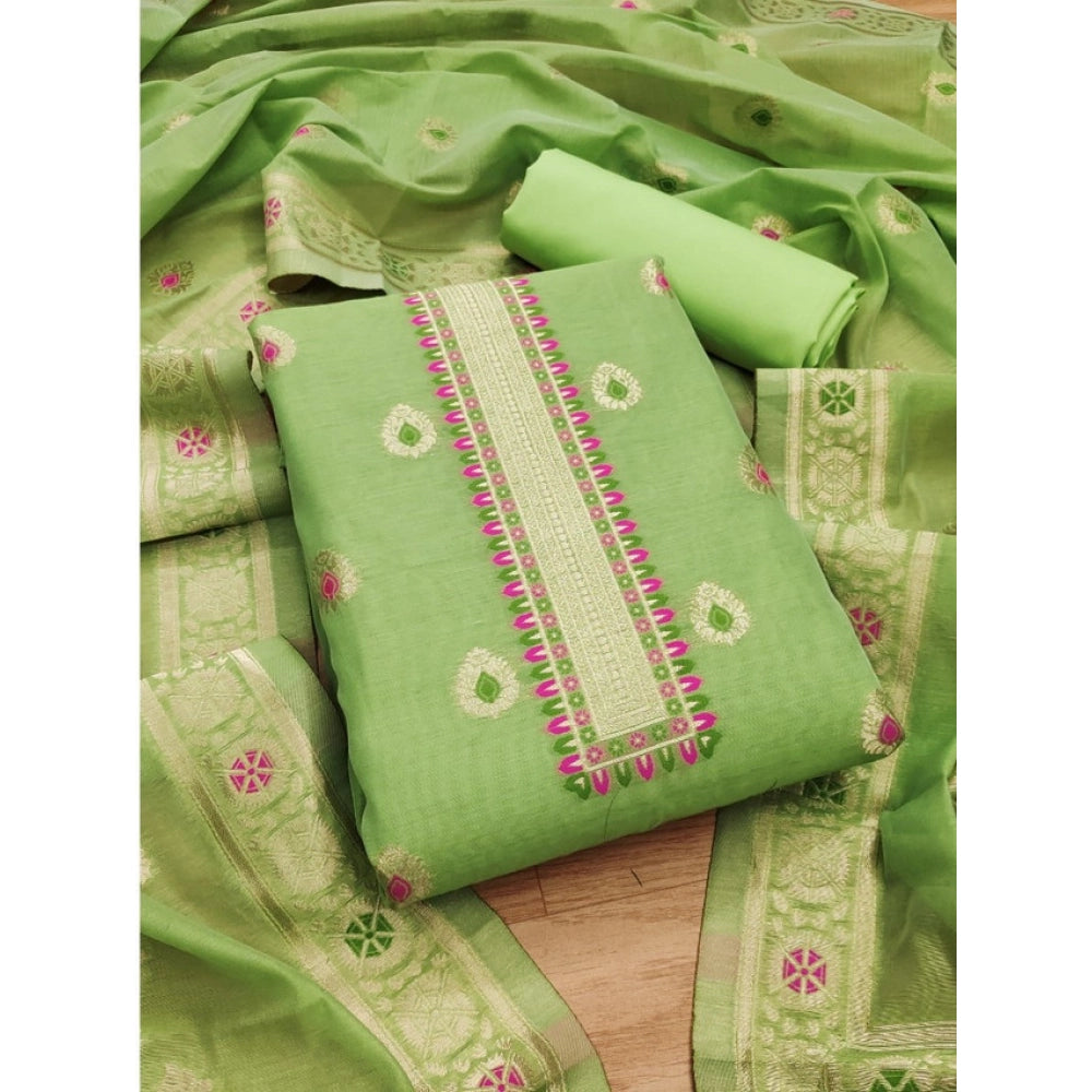 HD Women's Banarasi Silk Printed Unstitched Salwar Suit Material With Dupatta (Pista, 3Mtrs)