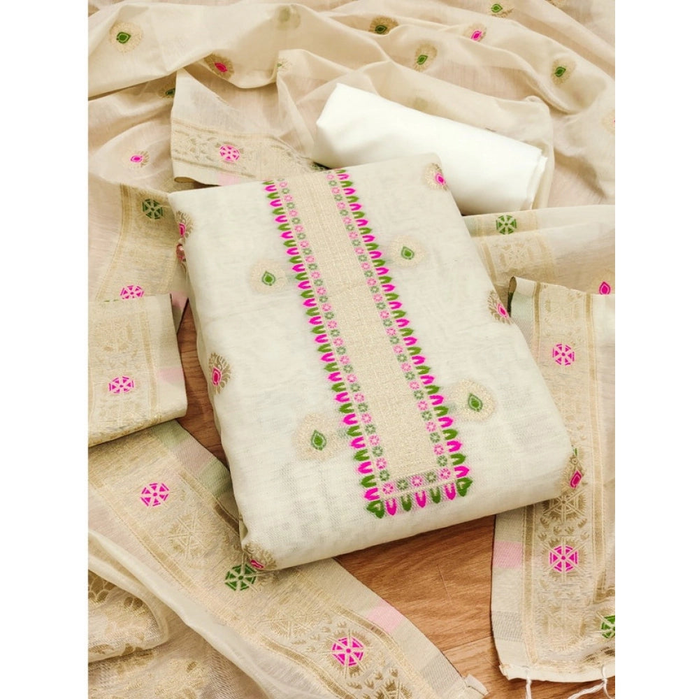HD Women's Banarasi Silk Printed Unstitched Salwar Suit Material With Dupatta (White, 3Mtrs)