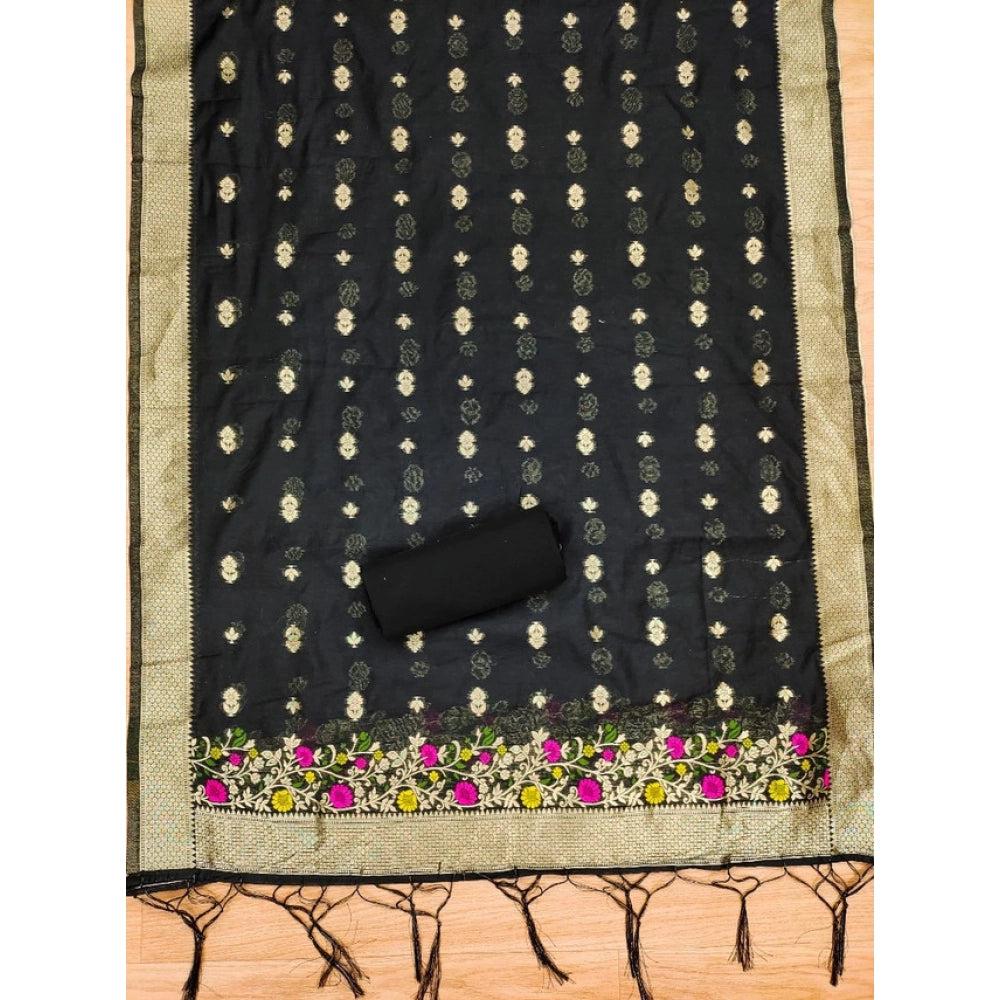 HD Women's Banarasi Silk Printed Unstitched Salwar Suit Material With Dupatta (Black, 3Mtrs)