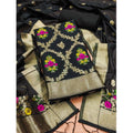 HD Women's Banarasi Silk Printed Unstitched Salwar Suit Material With Dupatta (Black, 3Mtrs)