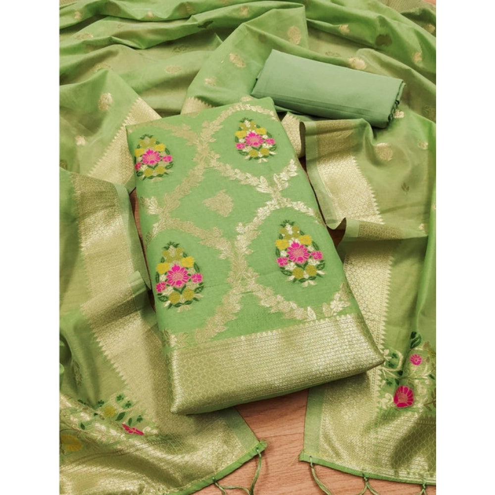 HD Women's Banarasi Silk Printed Unstitched Salwar Suit Material With Dupatta (Pista, 3Mtrs)