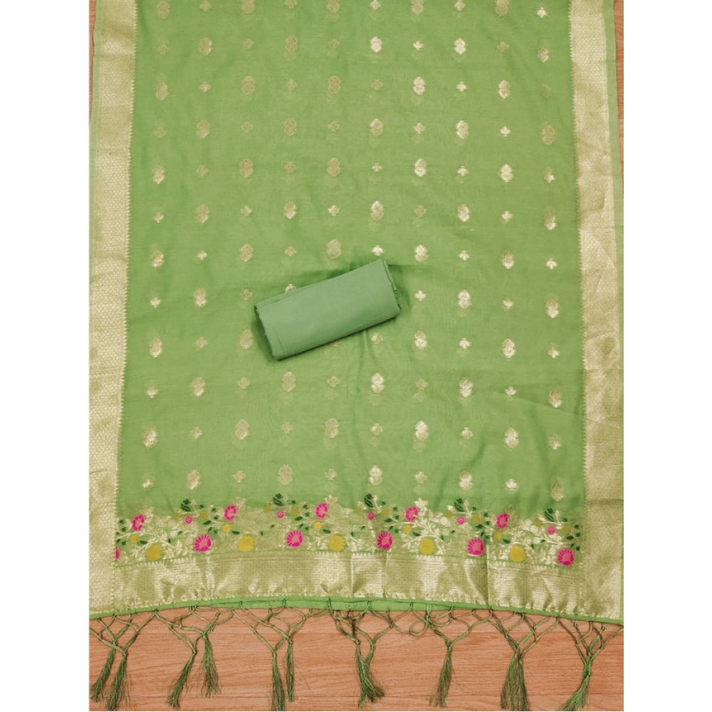 HD Women's Banarasi Silk Printed Unstitched Salwar Suit Material With Dupatta (Pista, 3Mtrs)