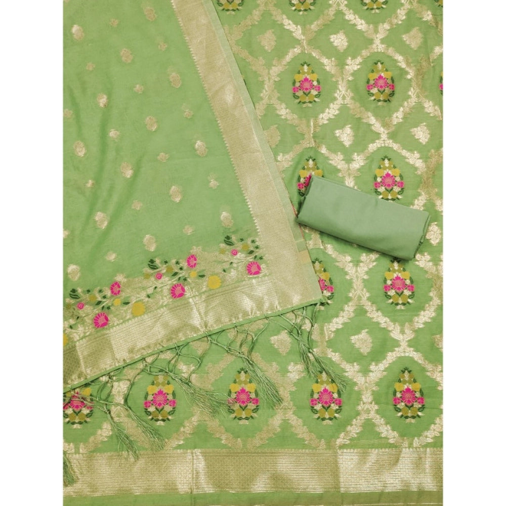HD Women's Banarasi Silk Printed Unstitched Salwar Suit Material With Dupatta (Pista, 3Mtrs)