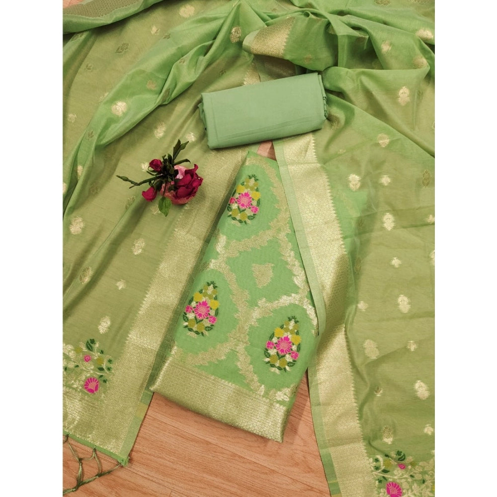 HD Women's Banarasi Silk Printed Unstitched Salwar Suit Material With Dupatta (Pista, 3Mtrs)
