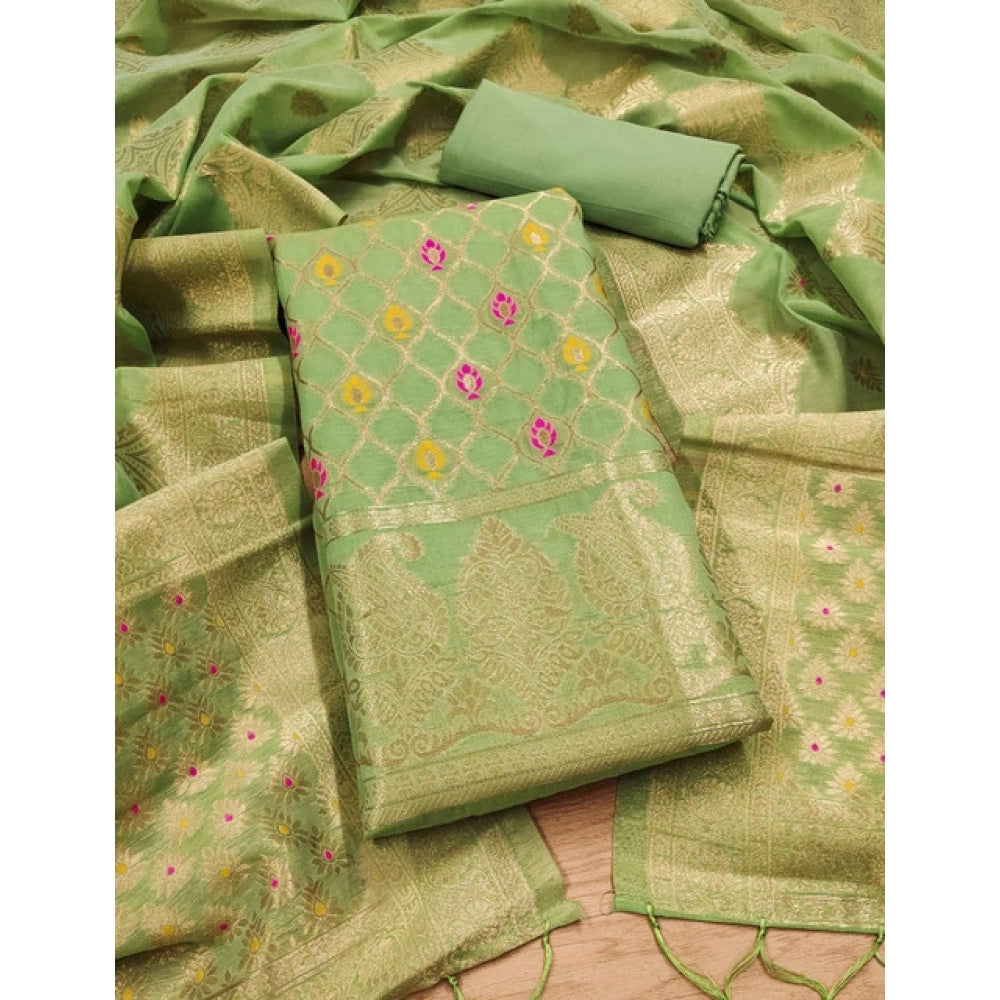 HD Women's Banarasi Silk Printed Unstitched Salwar Suit Material With Dupatta (Pista, 3Mtrs)