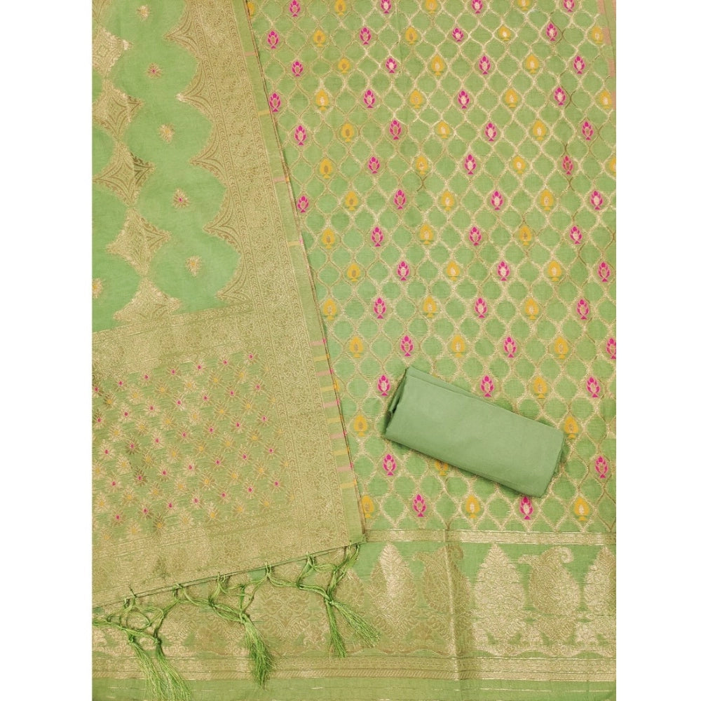 HD Women's Banarasi Silk Printed Unstitched Salwar Suit Material With Dupatta (Pista, 3Mtrs)