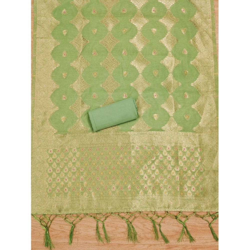 HD Women's Banarasi Silk Printed Unstitched Salwar Suit Material With Dupatta (Pista, 3Mtrs)