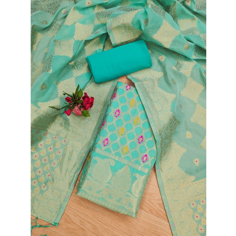 HD Women's Banarasi Silk Printed Unstitched Salwar Suit Material With Dupatta (sea green, 3Mtrs)
