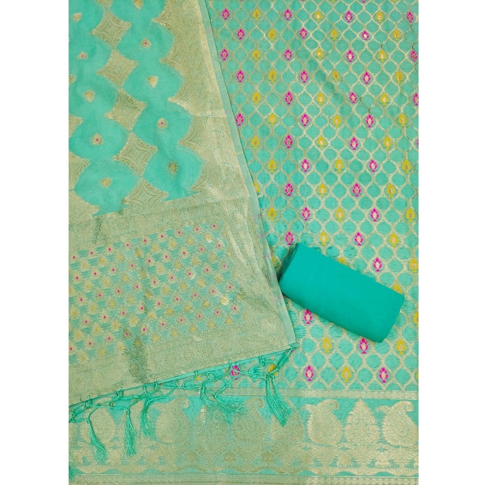 HD Women's Banarasi Silk Printed Unstitched Salwar Suit Material With Dupatta (sea green, 3Mtrs)