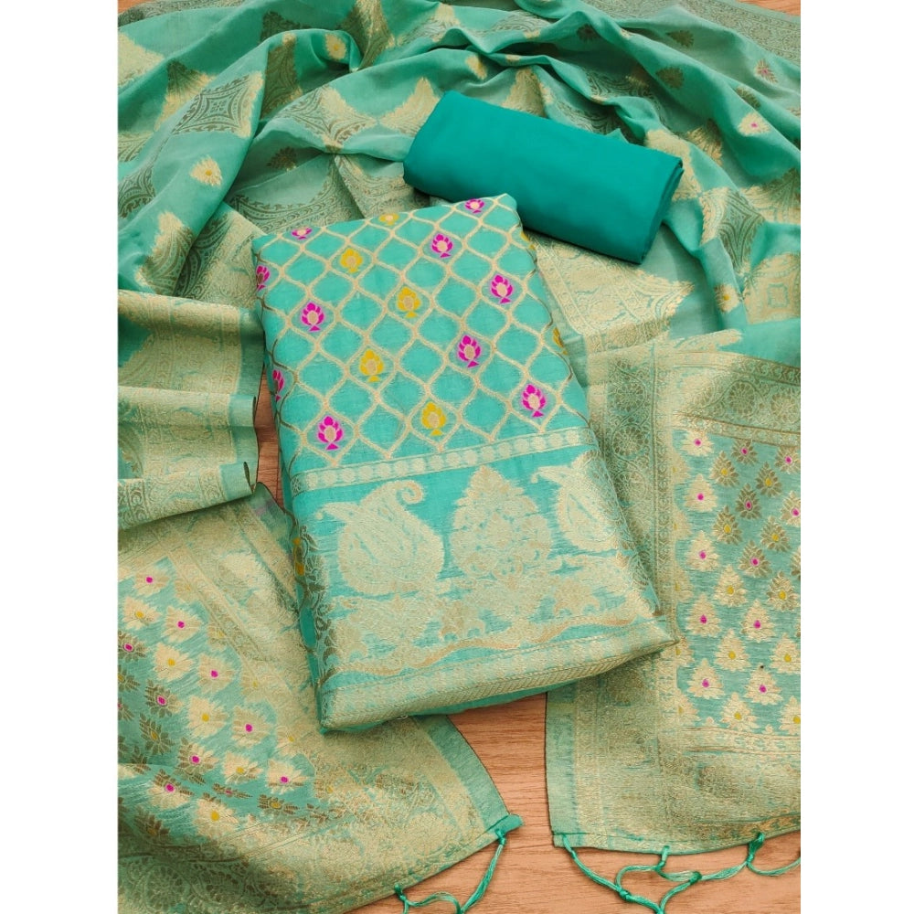 HD Women's Banarasi Silk Printed Unstitched Salwar Suit Material With Dupatta (sea green, 3Mtrs)