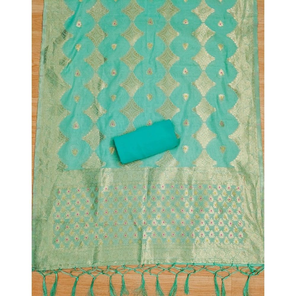 HD Women's Banarasi Silk Printed Unstitched Salwar Suit Material With Dupatta (sea green, 3Mtrs)