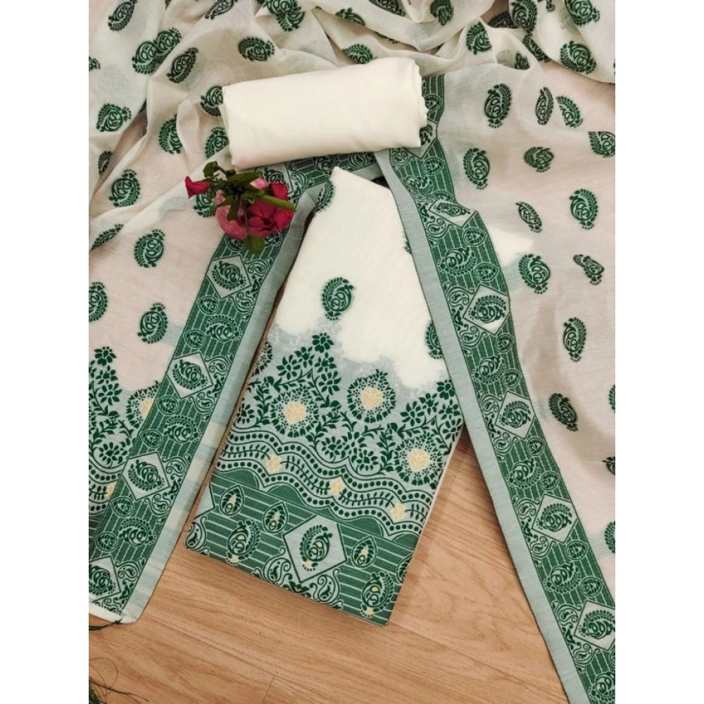 HD Women's Banarasi Silk Printed Unstitched Salwar Suit Material With Dupatta (Bottle Green, 3Mtrs)