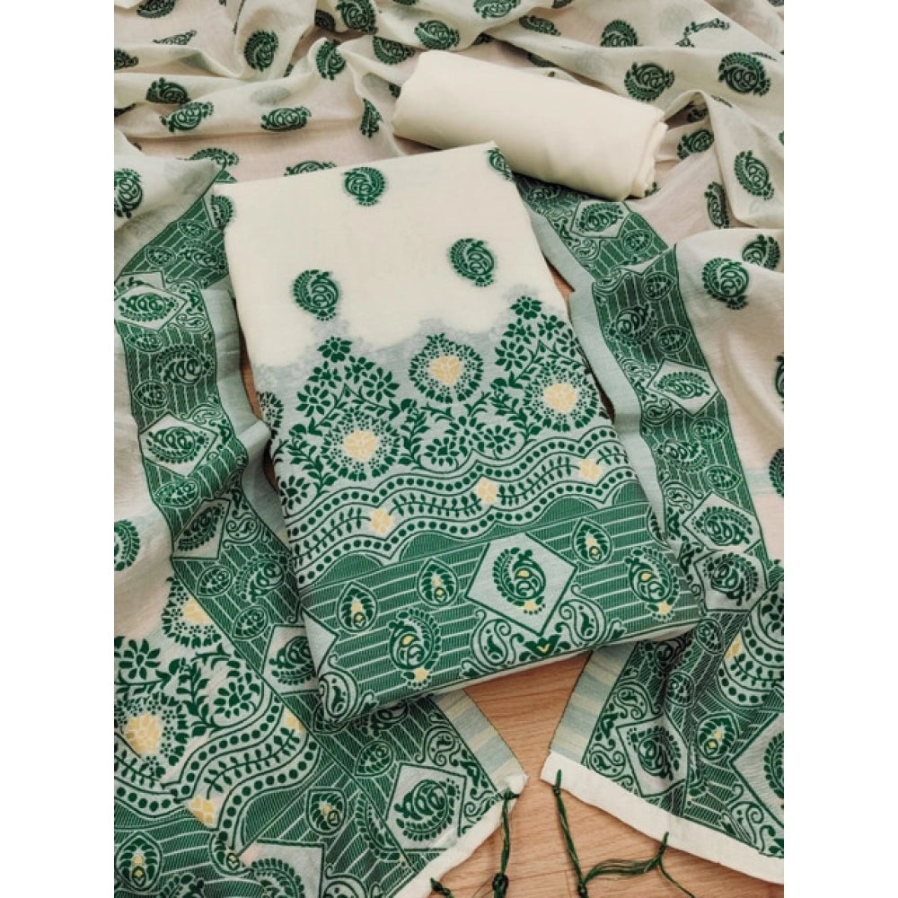 HD Women's Banarasi Silk Printed Unstitched Salwar Suit Material With Dupatta (Bottle Green, 3Mtrs)