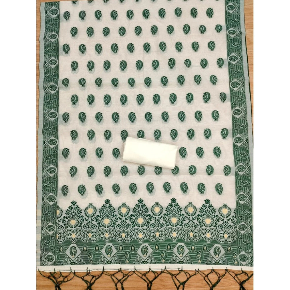 HD Women's Banarasi Silk Printed Unstitched Salwar Suit Material With Dupatta (Bottle Green, 3Mtrs)