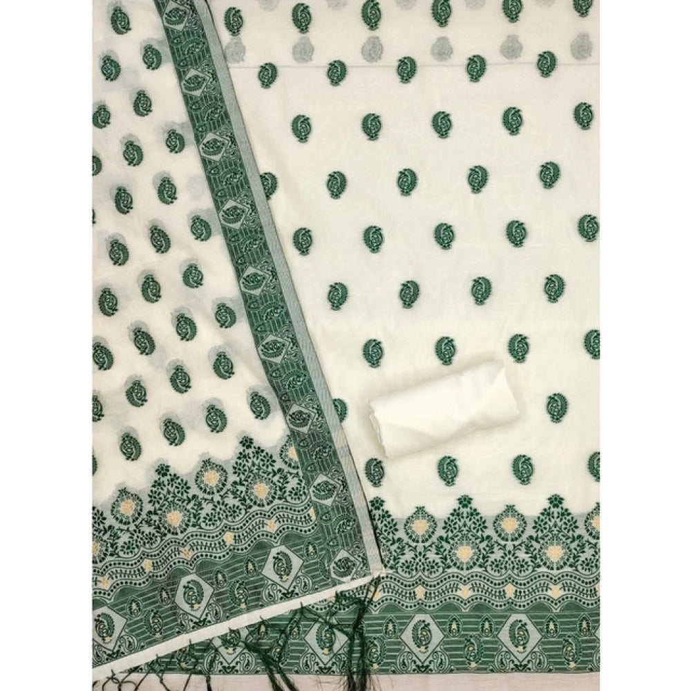 HD Women's Banarasi Silk Printed Unstitched Salwar Suit Material With Dupatta (Bottle Green, 3Mtrs)