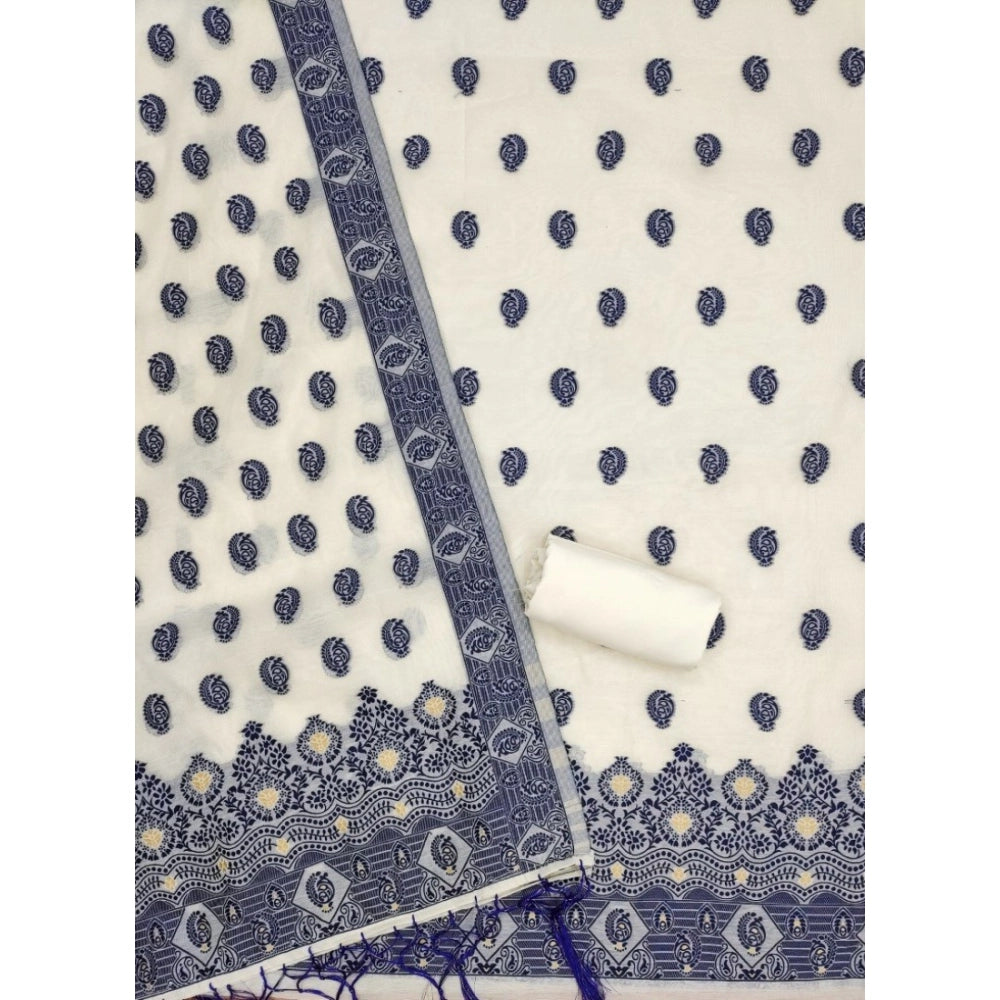HD Women's Banarasi Silk Printed Unstitched Salwar Suit Material With Dupatta (Navy Blue, 3Mtrs)