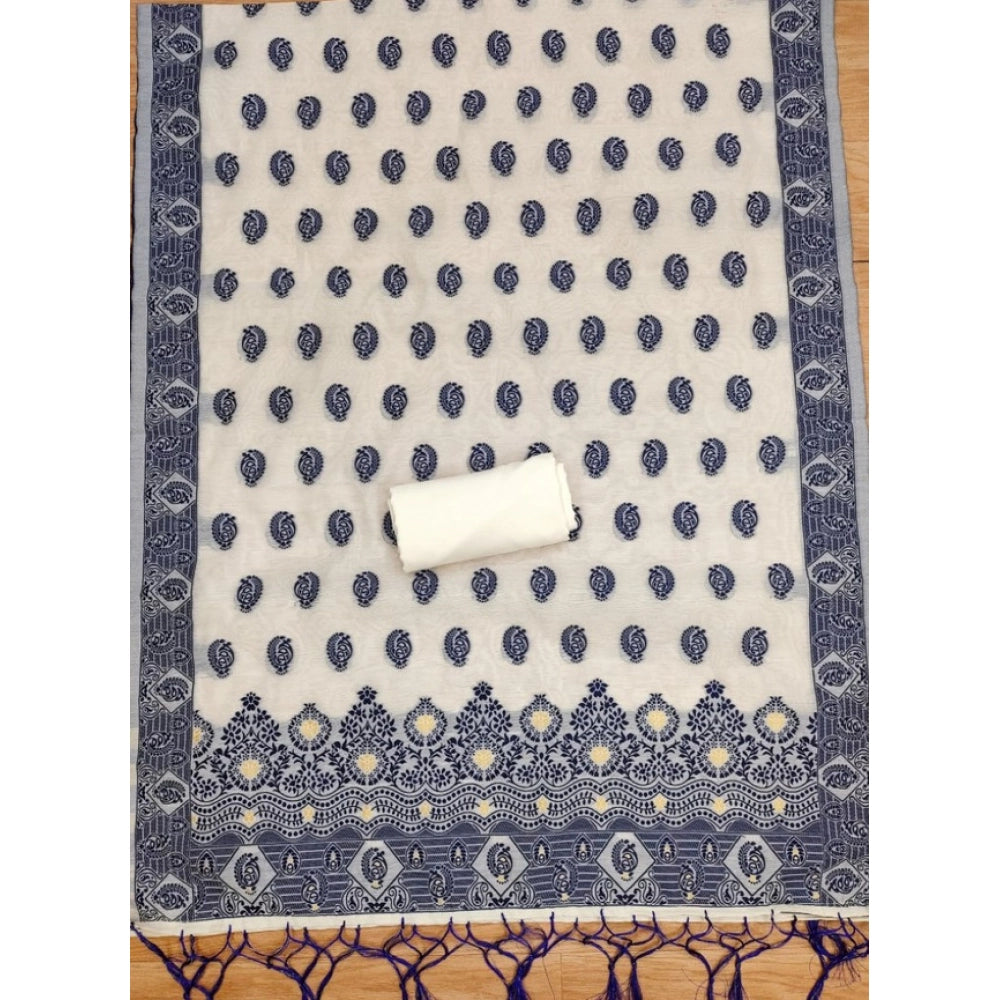 HD Women's Banarasi Silk Printed Unstitched Salwar Suit Material With Dupatta (Navy Blue, 3Mtrs)