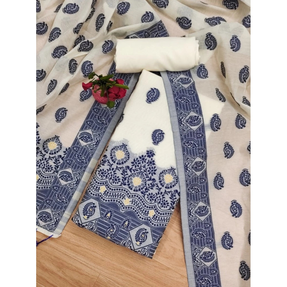 HD Women's Banarasi Silk Printed Unstitched Salwar Suit Material With Dupatta (Navy Blue, 3Mtrs)