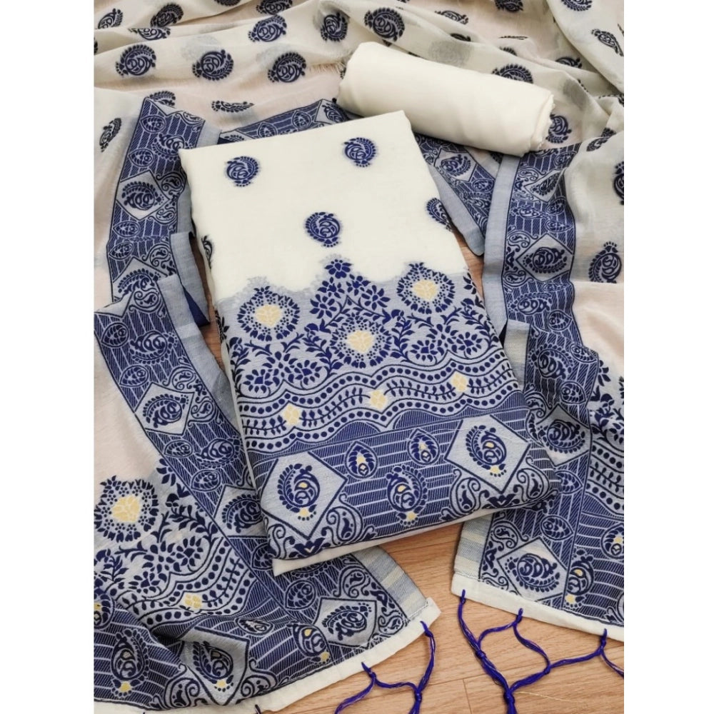 HD Women's Banarasi Silk Printed Unstitched Salwar Suit Material With Dupatta (Navy Blue, 3Mtrs)