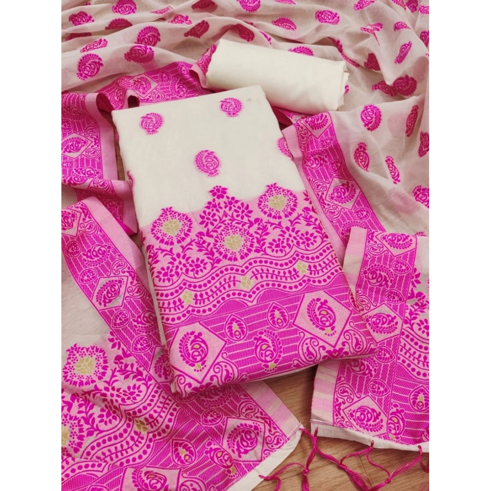 HD Women's Banarasi Silk Printed Unstitched Salwar Suit Material With Dupatta (Pink, 3Mtrs)